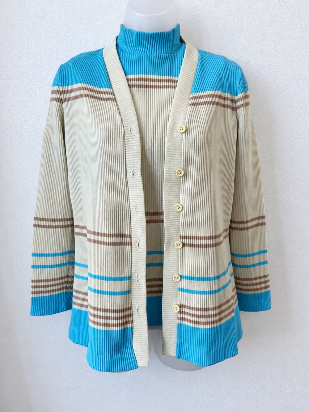 Vintage Fire Islander 11/12 Turquoise Stripe Mock Neck Sweater Set